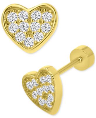 Macy's - Cubic Zirconia Cluster Heart Screw Back Stud Earrings in 14k Gold-Plated Sterling Silver