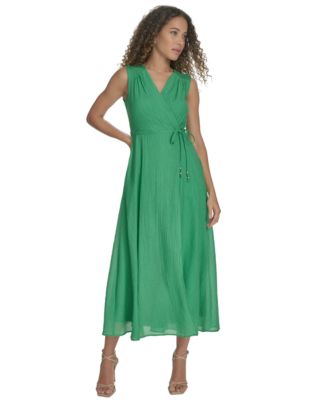 Calvin Klein - Women's Faux-Wrap Sleeveless Midi Dress