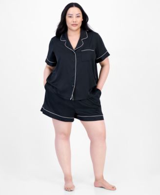Macy's - Plus Size Stretch Satin Notched-Collar Pajama Set