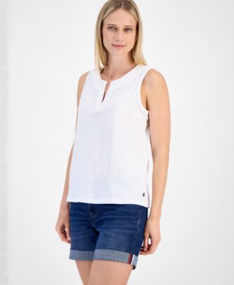 Nautica Jeans - Women's Cotton Scalloped-Trim Sleeveless Top