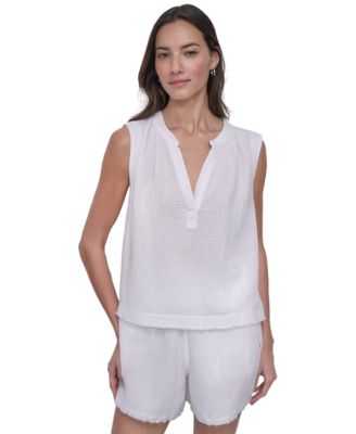 DKNY Jeans - Women's Sleeveless Double-Crepe Gauze Crop Top