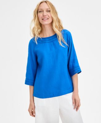 Charter Club - Women's 3/4-Sleeve 100% Linen Blouse
