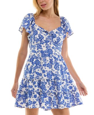 Crystal Doll - Juniors' Floral-Print Smocked-Back Dress