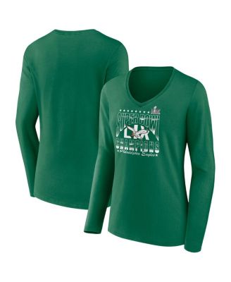 Fanatics - Women's Kelly Green Philadelphia Eagles Super Bowl LIX Champions Retro Logo Long Sleeve V-Neck T-Shirt