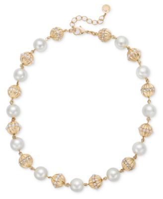 Charter Club - Gold-Tone Pav&eacute; & Imitation Pearl Bead All-Around Collar Necklace, 17" + 2" extender