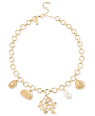 I.N.C. International Concepts - Gold-Tone Crystal & Imitation Pearl Sea Life Charm Statement Necklace, 20-1/2" + 3" extender