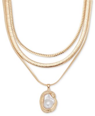 I.N.C. International Concepts - Gold-Tone Imitation Pearl Layered Pendant Necklace, 16-1/4" + 3" extender