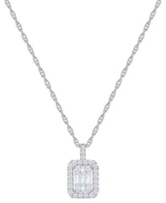 Macy's - Diamond Round & Baguette Halo Cluster 18" Pendant Necklace (1/3 ct. t.w.) in 14k White Gold