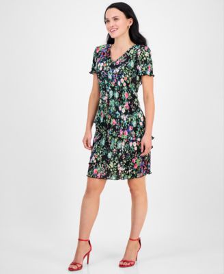 Connected - Petite Printed Asymmetric-Tiered Dress