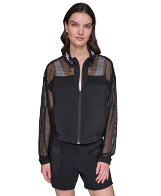 KARL LAGERFELD PARIS - Women's Mesh-Trim Crop Jacket