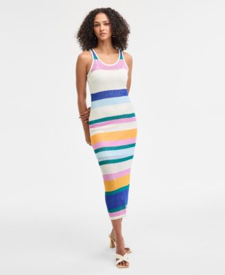 Bar III - Women's Striped Crochet Tank Dress