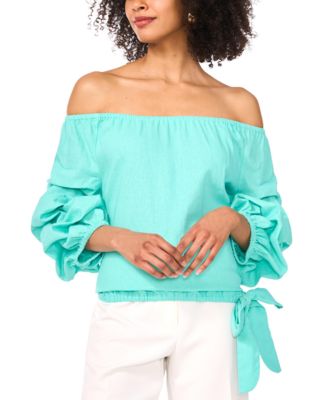 Vince Camuto - Women's Off-The-Shoulder Bubble-Sleeve Tie-Front Blouse