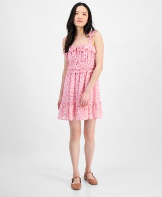Kingston Grey - Juniors' Square-Neck Ruffle-Strap Dress