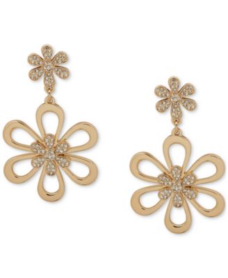 KARL LAGERFELD PARIS - Gold-Tone Crystal Double Daisy Drop Earrings