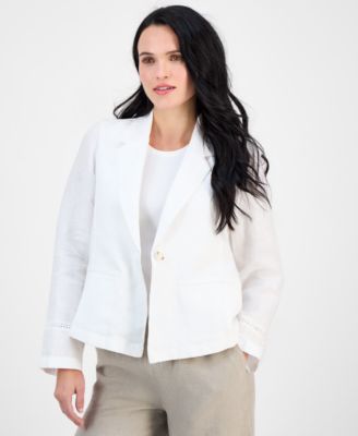 Charter Club - Petite Woven Linen Crocheted Blazer