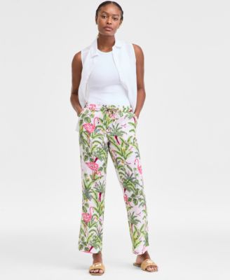Charter Club - Women's 100% Linen Pull-On Palm Pants