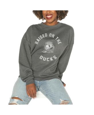 Gameday Couture - Women's Charcoal Oregon Ducks Drop Shoulder Fleece Drop Pullover Sweatshirt