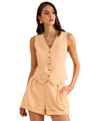 1.STATE - Women's High Rise Roll-Cuff Pleated Shorts