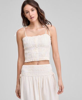 And Now This - Women's Smocked Seersucker Tie-Strap Top
