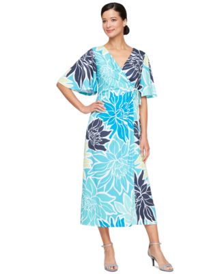SL Fashions - Women's Printed Faux-Wrap Short-Sleeve Dress