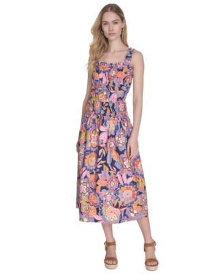 Eliza J - Women's Cotton Smocked-Waist Floral-Print Dress