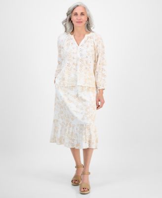 Style & Co - Petite Morning Glories Tiered Eyelet Skirt
