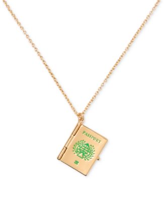 kate spade new york - Gold-Tone Out of Office Passport Pendant Necklace, 16" + 3" extender