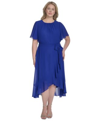 Jessica Howard - Plus Size Chiffon Tie-Waist Ruffle-Trim Midi Dress