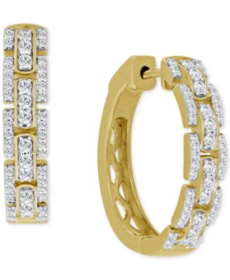 Macy's - Diamond Triple Row Small Hoop Earrings (1/2 ct. t.w.) in 14k Gold