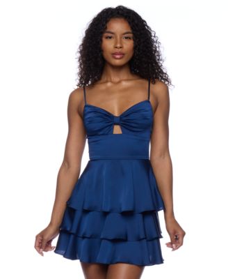 B Darlin - Juniors' Satin Three-Tiered Mini Dress