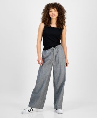 And Now This - Petite Cotton and Linen Drawstring Cargo Pants