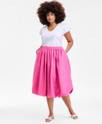 On 34th - Trendy Plus Size Bubble-Hem Midi Skirt