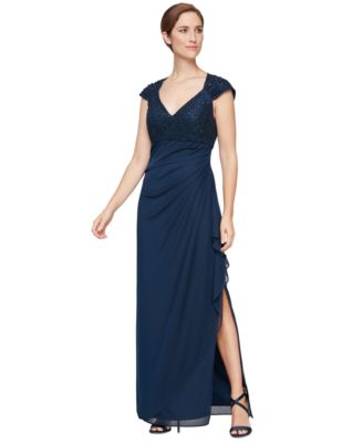 Alex Evenings - Women's Lace-Bodice Cap-Sleeve Gown