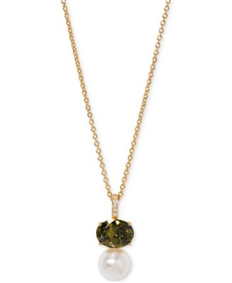 Eliot Danori - Cubic Zirconia & Imitation Pearl Pendant Necklace, 16" + 2" extender