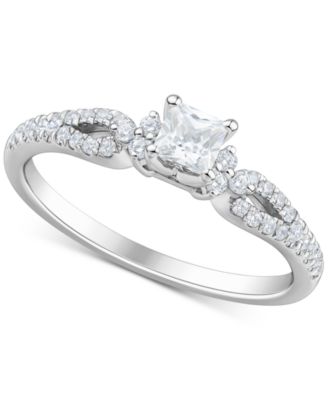 Macy's - Diamond Princess & Round Engagement Ring (1/2 ct. t.w.) in 14k White Gold