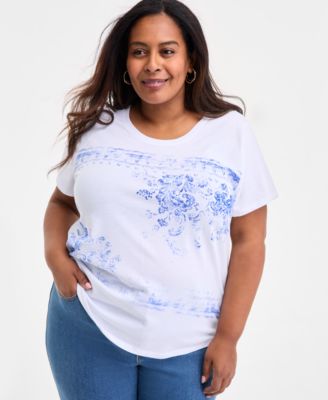 Style & Co - Plus Size Wave Graphic Perfect Crewneck T-Shirt