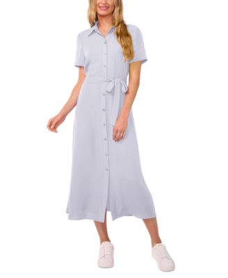CeCe - Women's Short-Sleeve Belted Midi Shirtdress