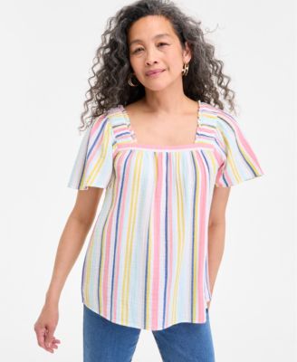 Style & Co - Women's Cotton Print Square-Neck Top, Exclusively at Macy's