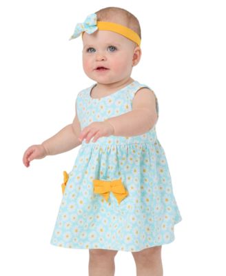 Rare Editions - Baby Girls Daisy-Print Tank Dress with Pockets & Headband, 2 Piece Set