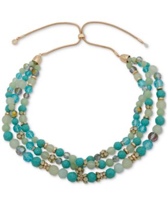 Anne Klein - Gold-Tone Mixed Stone & Bead Multi-Row 28" Adjustable Statement Necklace