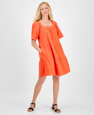 Style & Co - Women's Cotton Square-Neck Tiered Dress, Exclusively at Macy's