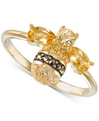 Macy's - Citrine (1 ct. t.w.) & Marcasite Bee Ring in 18k Gold-Plated Sterling Silver