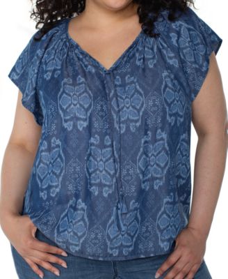 Liverpool Los Angeles - Plus Size Flutter-Sleeve Tie-Front Woven Top