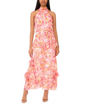 CeCe - Women's Printed Sleeveless Tiered-Ruffle-Trim Dress