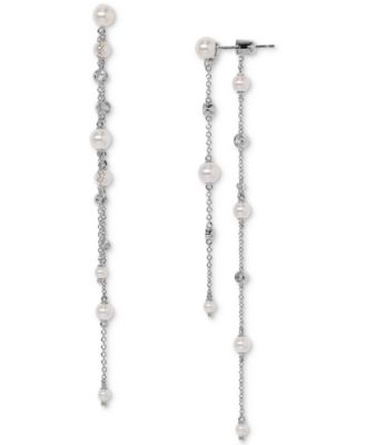 Eliot Danori - Silver-Tone Imitation Pearl & Cubic Zirconia Maisie Front & Back Drop Earrings