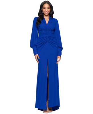 Betsy & Adam - Petite Long-Sleeve Ruched Gown