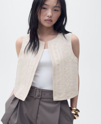 MANGO - Women's Embroidered Linen Vest