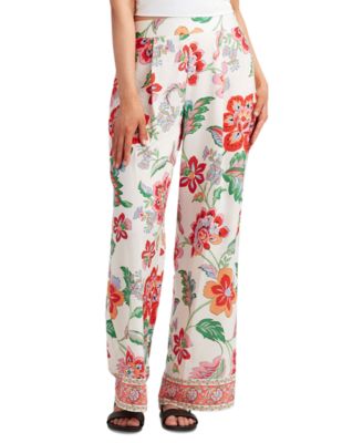 BCX - Juniors' Floral-Print Wide-Leg Pull-On Pants