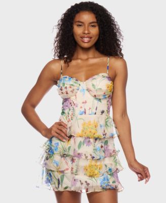Alex & Sophia - Juniors' Floral-Print Corset Mini Dress