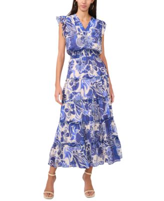 MSK - Women's Flutter-Sleeve Smocked-Waist Maxi Dress